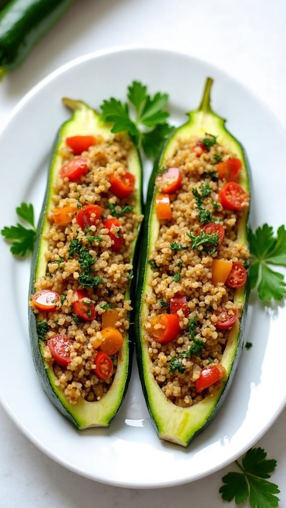 quinoa filled zucchini boats