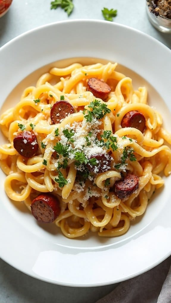 sausage pasta in creamy sauce